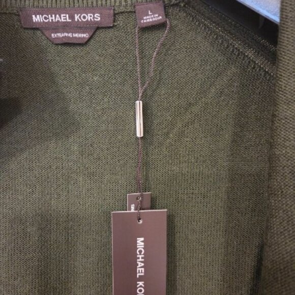 Michael Kors Men's Merino Wool Mock Neck Green Full Zip-Up Sweater (NWT)(L) - Picture 3 of 5